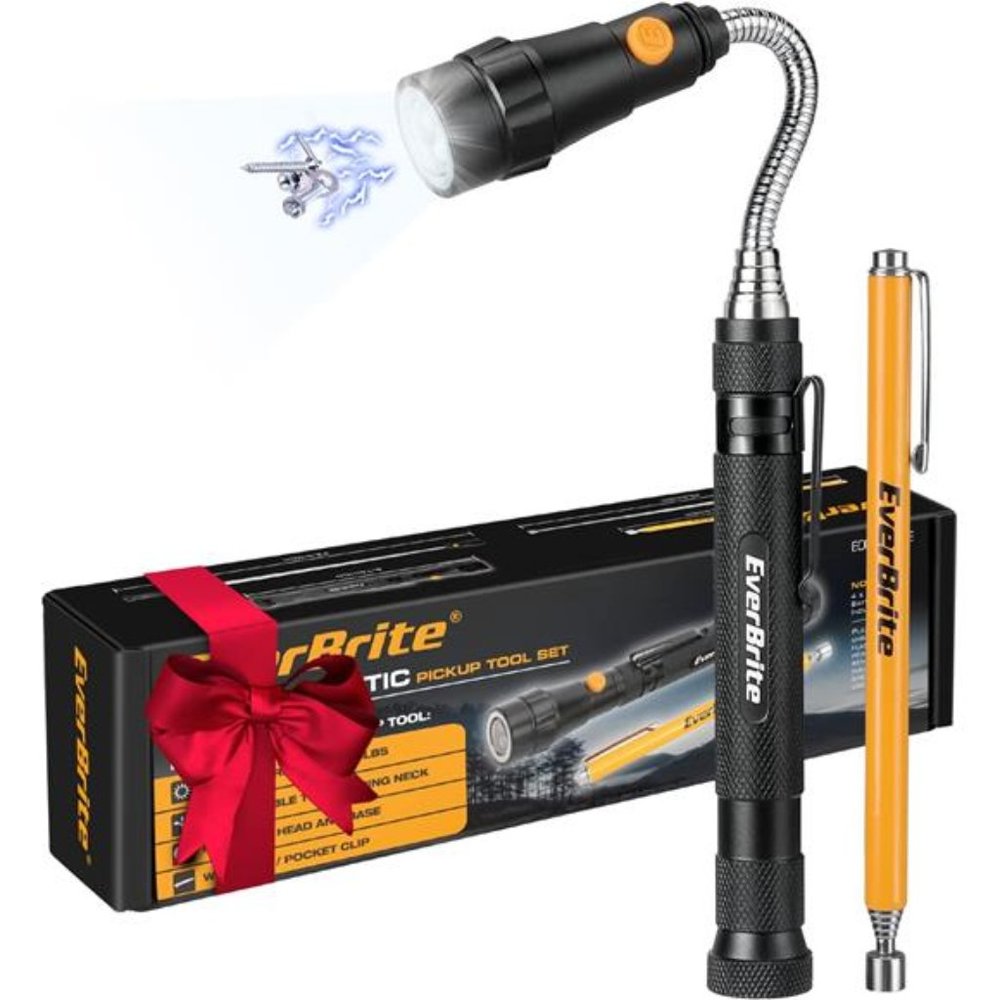 2-Pc sMagnetic Pick Up Tool Set, 360 Swivel Extensible Magnet Tool w/ LED Light